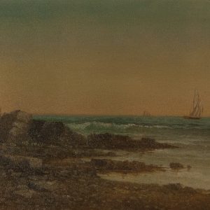 Beautiful little painting of a Rocky Shore. For sale at Fry Fine Art.